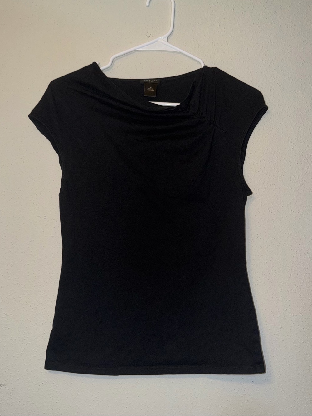 Ann Taylor Black Draped Neck Cap Sleeve Top